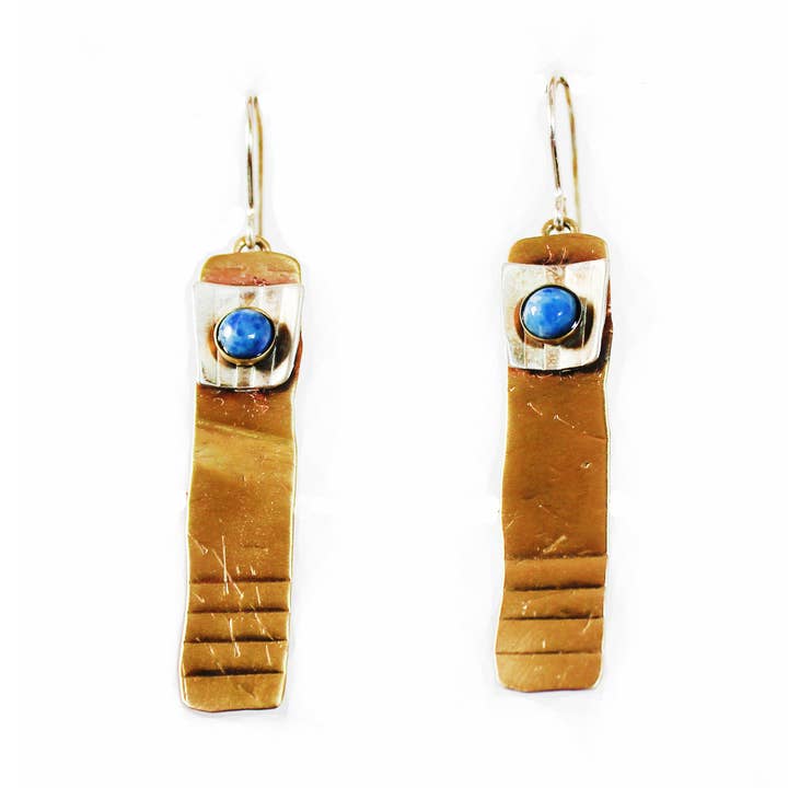 Boucles d'oreilles en laiton et argent sterling Musings anciens Lapis fait main pour la vente par Whitney Designs Ltd.