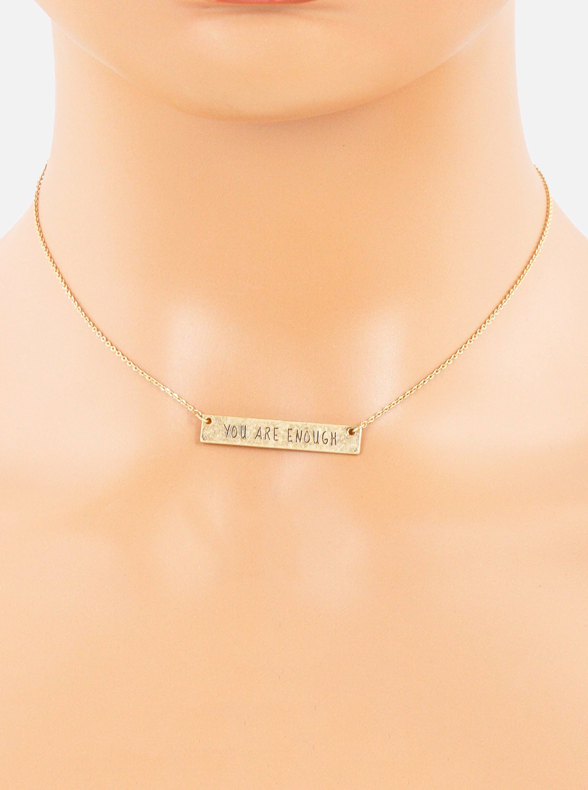 Wild Honey - Wholesale Pendant/Charm Necklace - You Are Enough Engraved Horizontal Bar Pendant Necklace1
