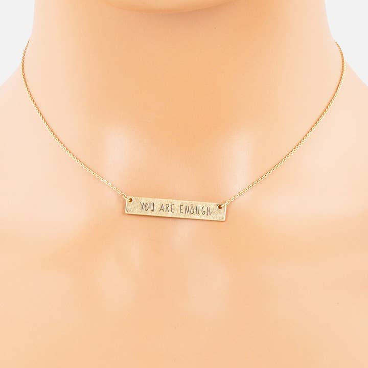 Wild Honey - Wholesale Pendant/Charm Necklace - You Are Enough Engraved Horizontal Bar Pendant Necklace1