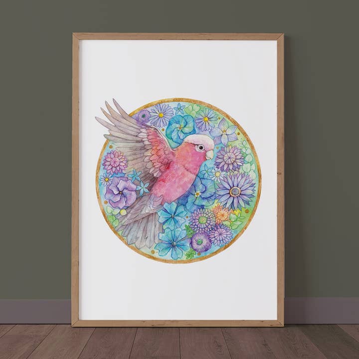 Acuarela Pink Galah//Primavera está aquí//Pájaro australiano//Arte de pared para venta al por mayor de Watercolour By Cat