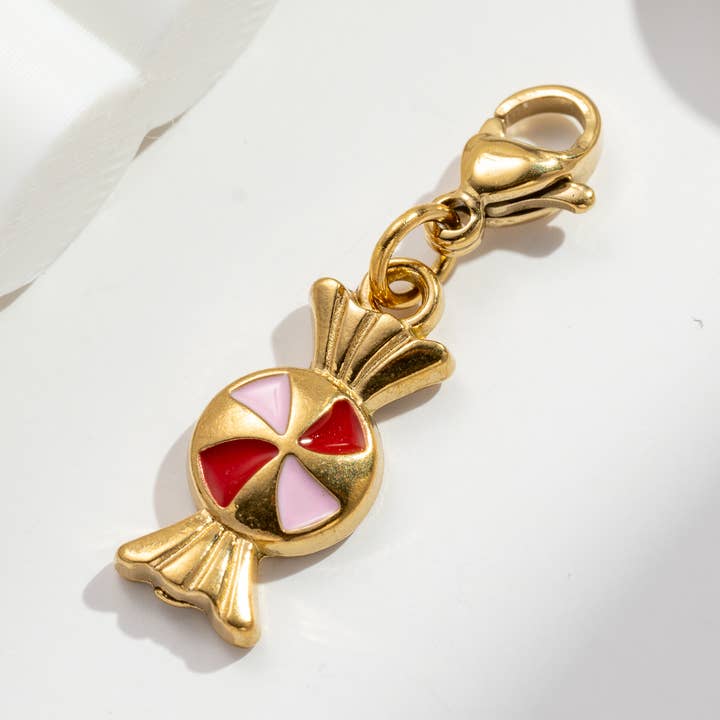 COSMOS - Wholesale Individuele bedel/hanger - Charm snoepje sprankelend lekker, chic, leuk in roestvrij staal0