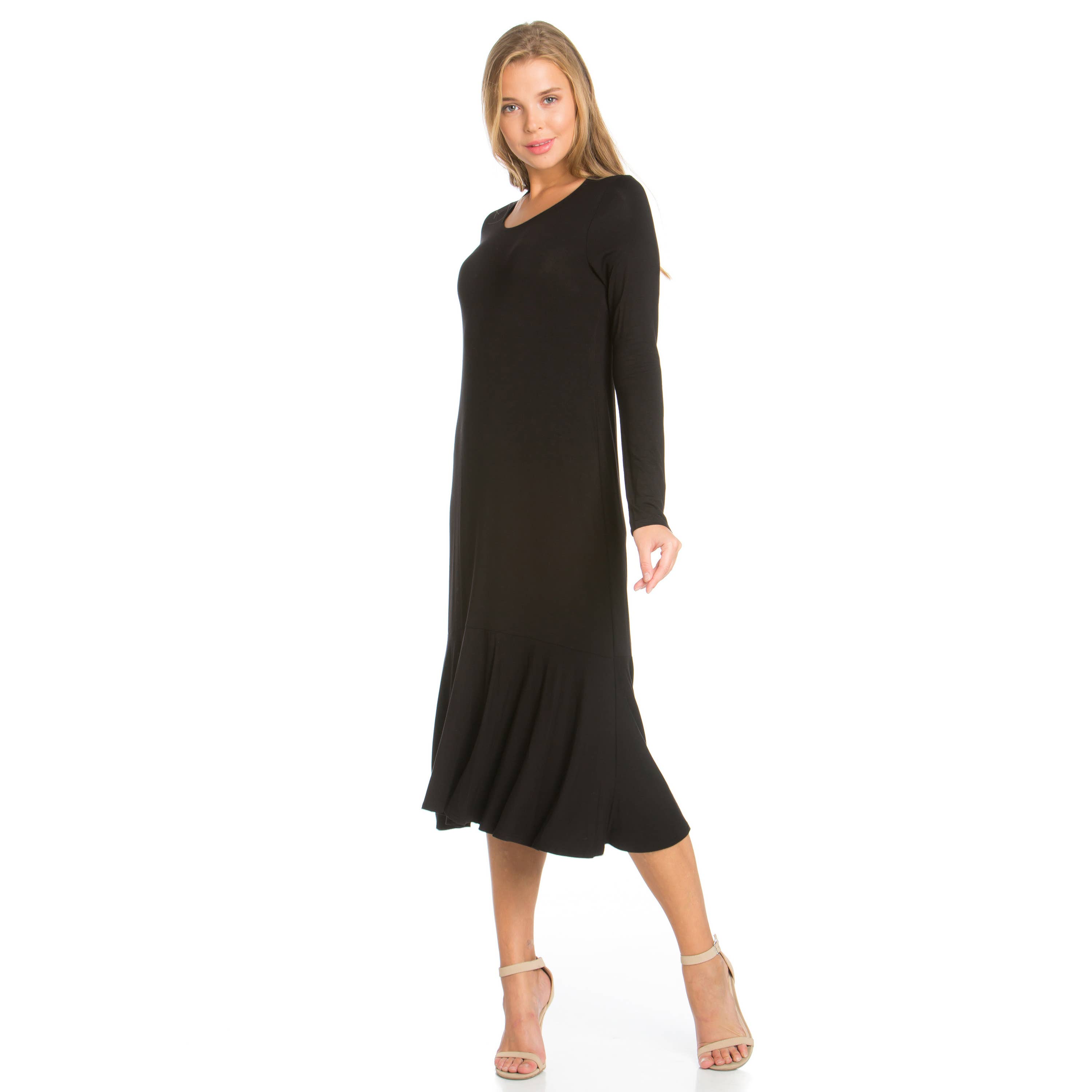 Azules Clothing - Wholesale Dress - Women's - ADM-8258RS Ruffle Hem Long Sleeve Midi Dress8