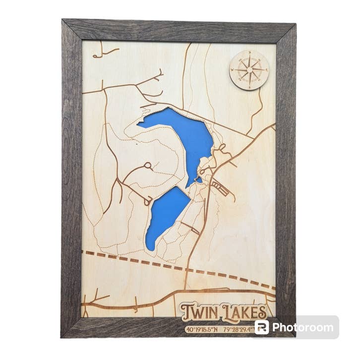 Twin Lakes PA Map for wholesale by Black River Arts