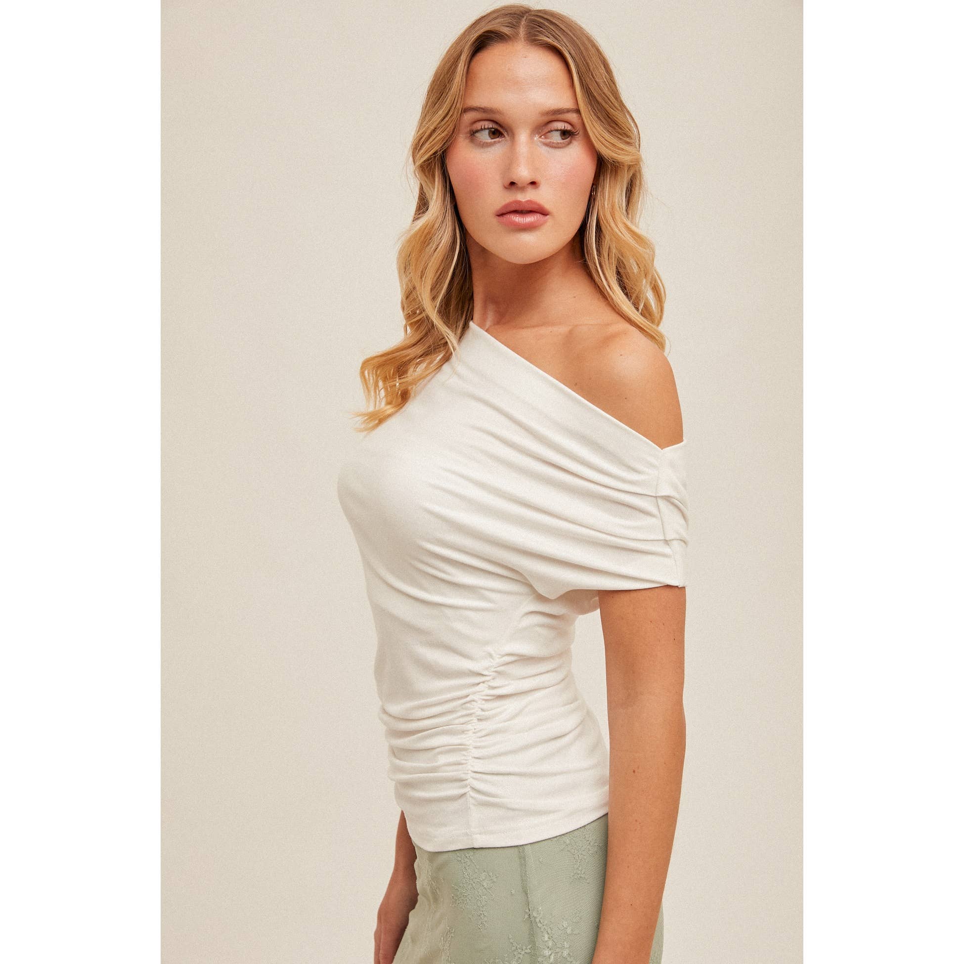 Blue Bunny Inc - Vente Haut en maille – femme - Haut en maille froncée à encolure asymétrique9