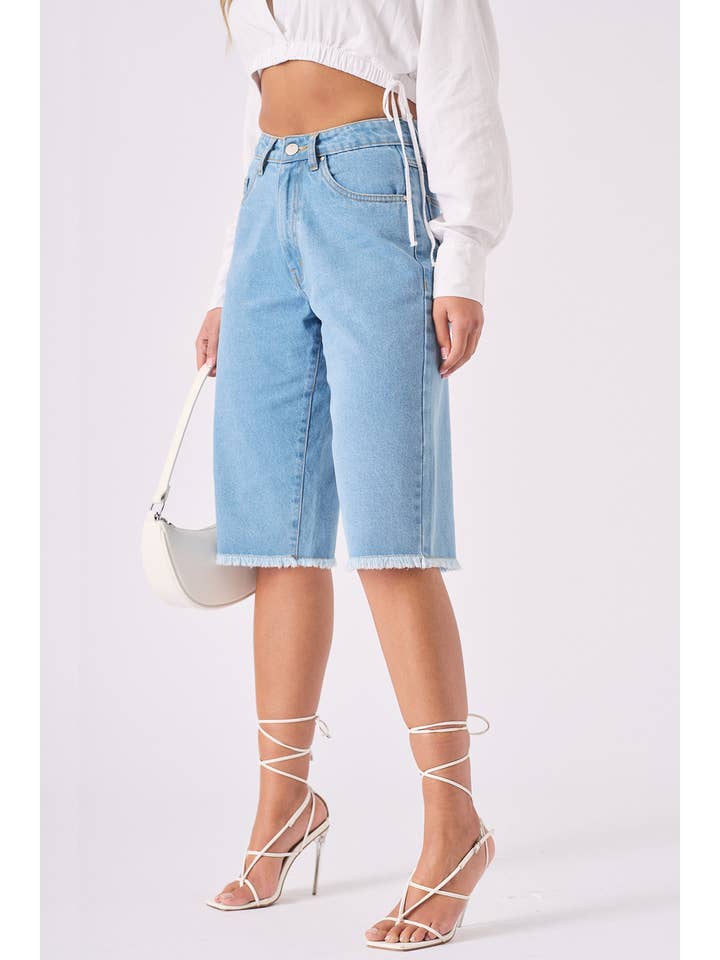 JMOJO UK Limited - Wholesale Shorts - Women's - Long Line Denim Jorts - LIGHT BLUE WASH
