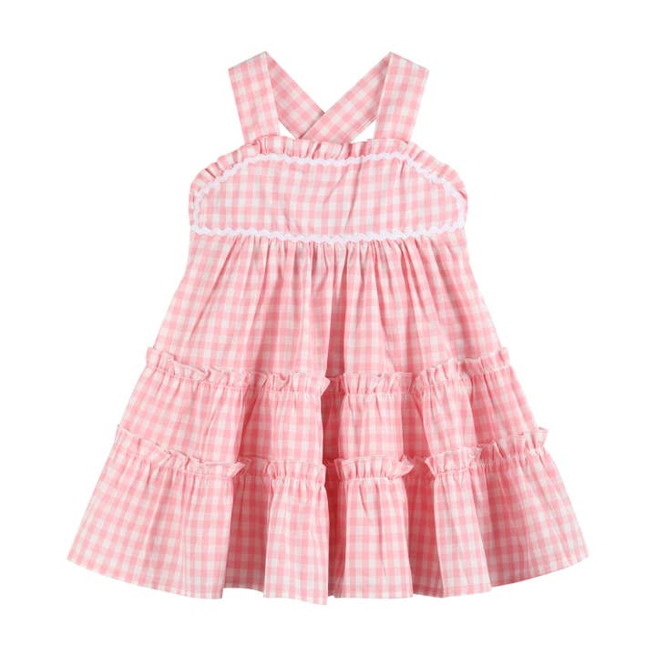 Lil Cactus - Wholesale Dress - Kids - Pink Gingham Check Layered Sundress