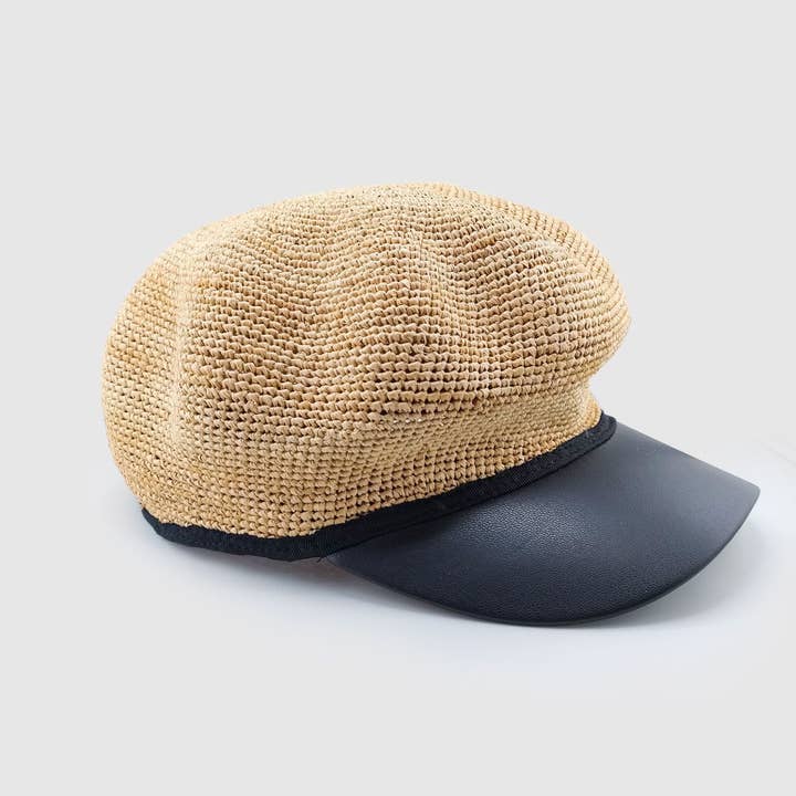 Brown Black Miz Casa & Co Elisse Foldable Raffia Weave Bakerboy Hat Natural for wholesale on Faire1