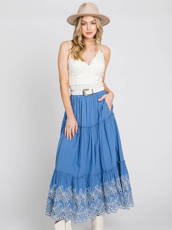 Eyelet Embroidery Tiered Skirt 5107S-1 for wholesale by ELLEBORN