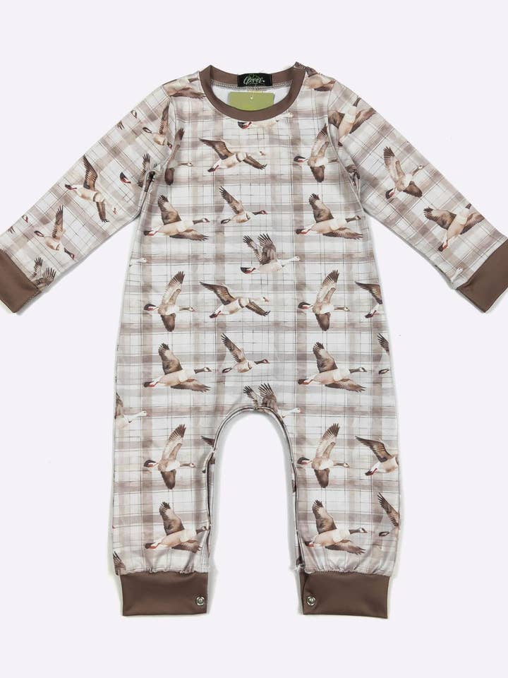 Plaid Mallard LS Boy Romper for wholesale by Clover Cottage
