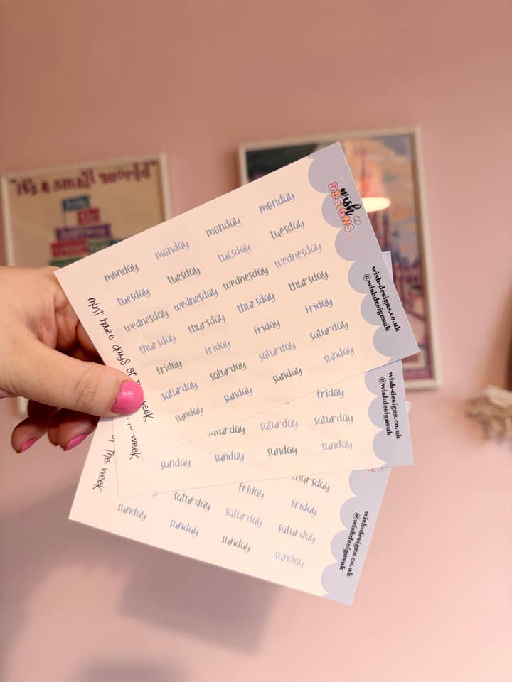 Hoja de pegatinas de vinilo Días de la semana Menta Haze para venta al por mayor de Wish Designs