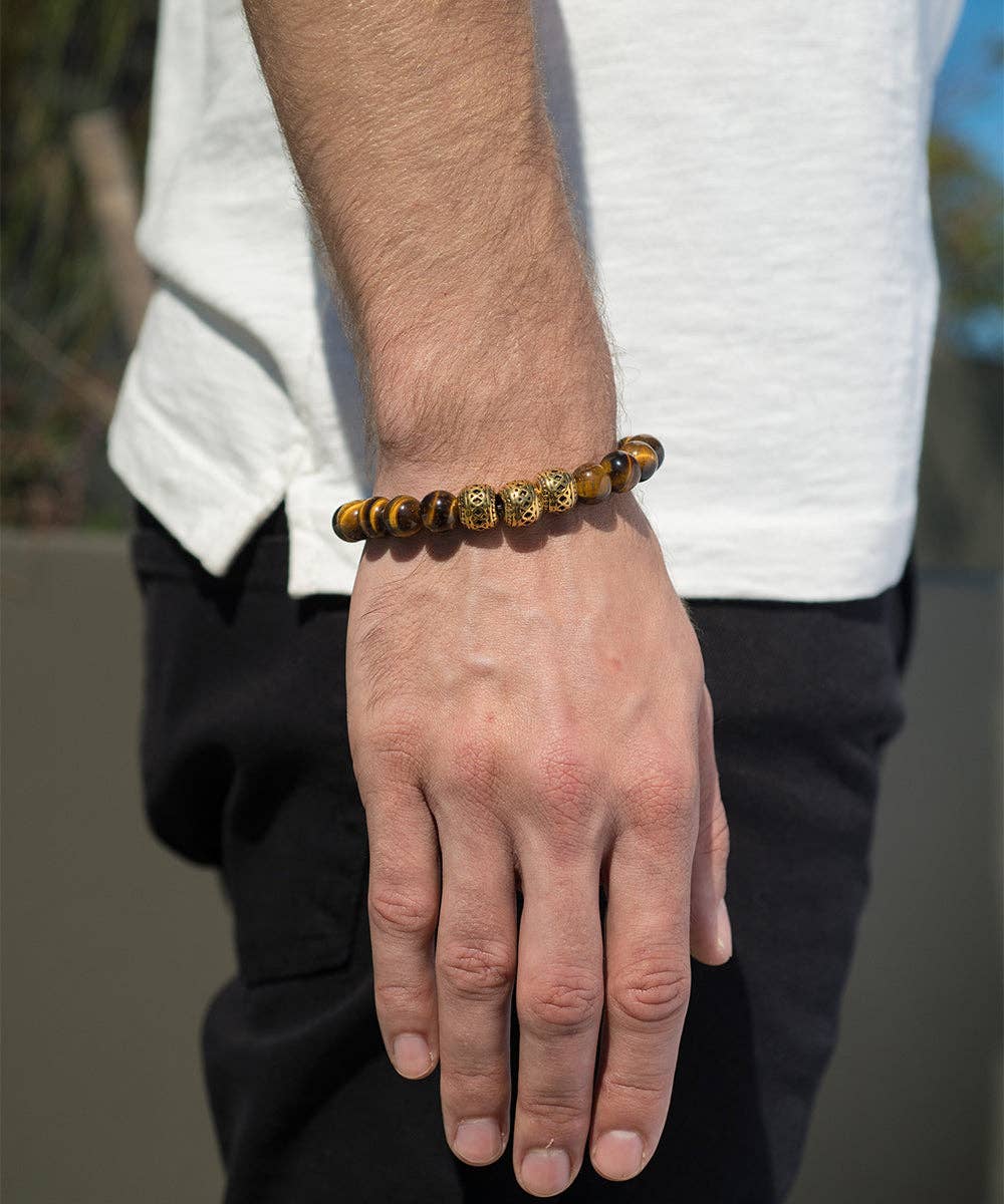 Steeltime NYC - Vente Bracelet de perles - Bracelet en perles œil de tigre de style marocain Steeltime pour homme1