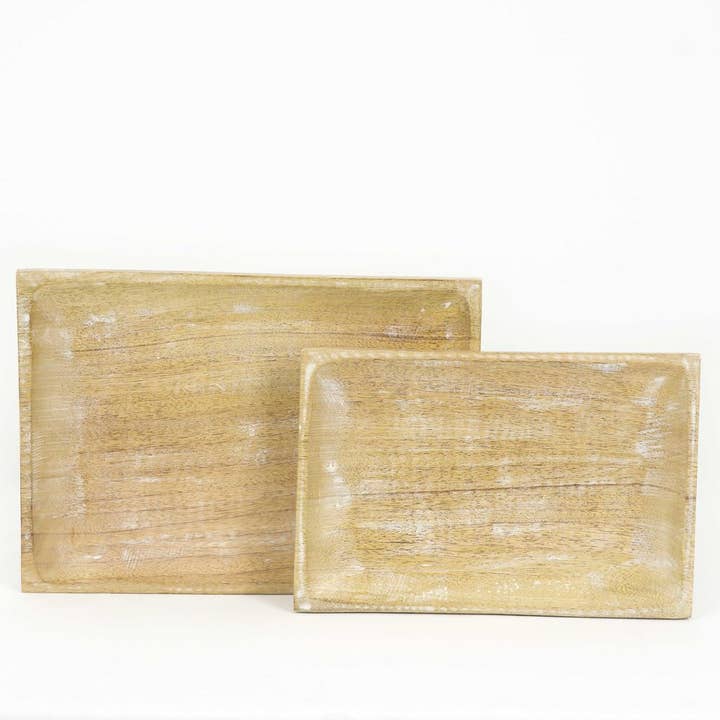 11502 - Mango Wood Serving Platter Set, Natural/White for wholesale by Devanie At Home (Formerly Adams & Co.)