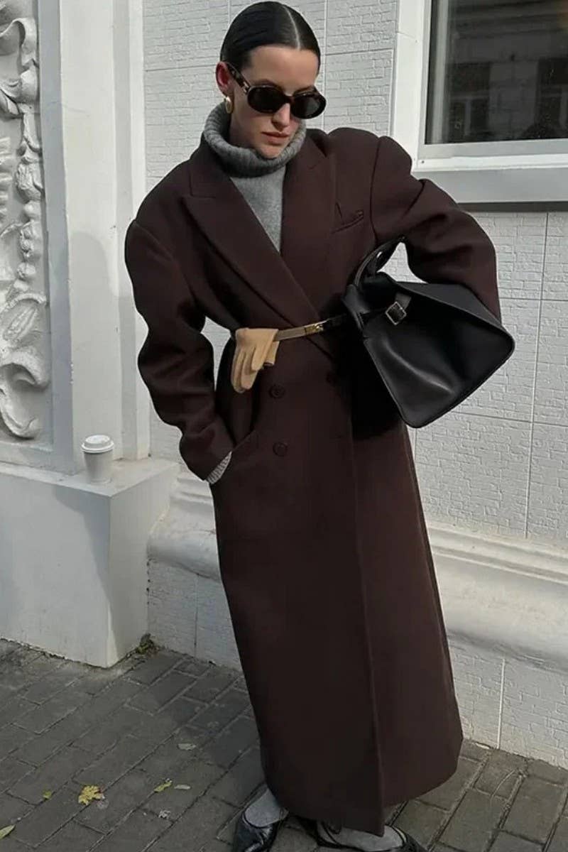 COFFEE CWOCO1071_DOUBLE-BREASTED COAT WITH PADDED SHOULDERS for wholesale on Faire2