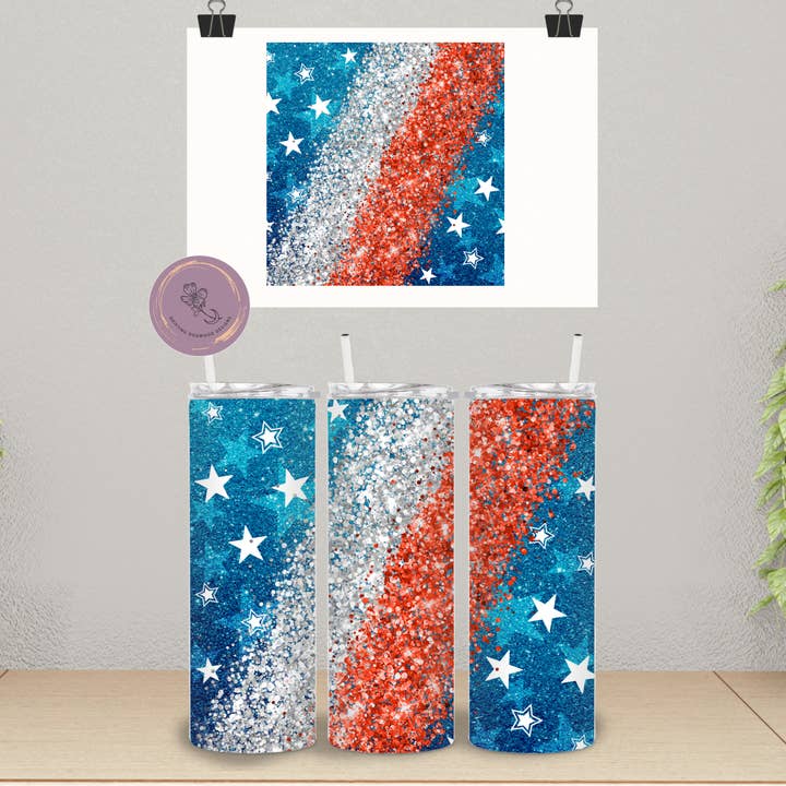 Drifting Dogwood Designs - Wholesale Insulated Mug/Tumbler - Patriotic Glitter Tumbler