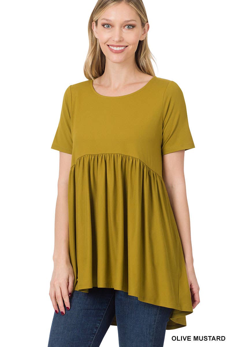 Vanilla Monkey - Wholesale Tunic - Women's - Brushed Dty Short Sleeve Waist Shirring Detail Top1