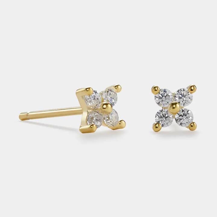 Tiny Four Petal Flower Stud Earrings in 925 Sterling Silver for wholesale by Perimade & Co. LLC