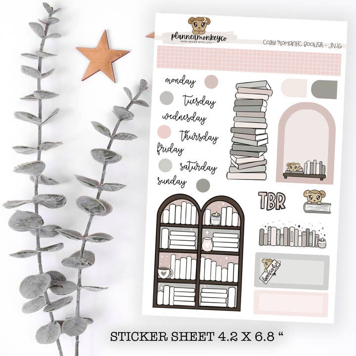 JN.16 | Cozy Romantic Bookshelf Journaling Deco Sheet for wholesale by Plannermonkeyco