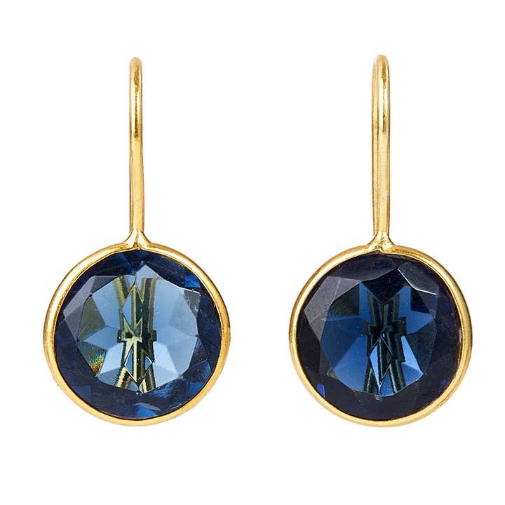 Blue Topaz Round Bezel Gemstone Earrings for wholesale by Elyssa Bass Designs