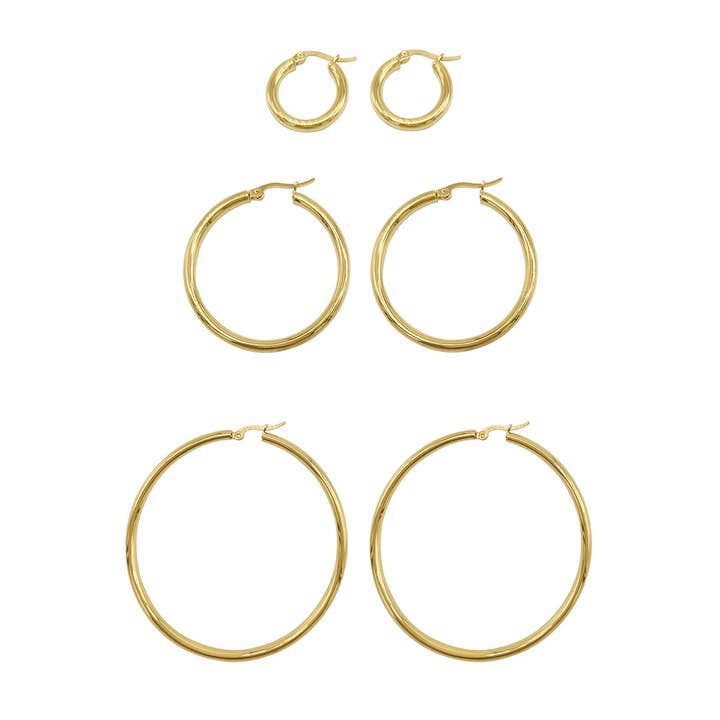 Adornia - Wholesale Jewelry Set - Hoop Earring Set gold