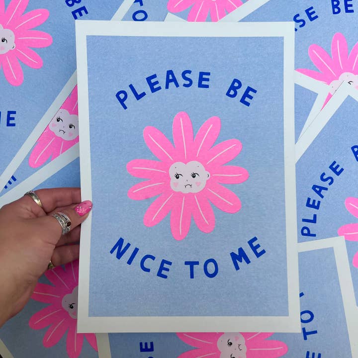 Please Be Nice To Me A4 Risograph Print for wholesale by Amy Hastings