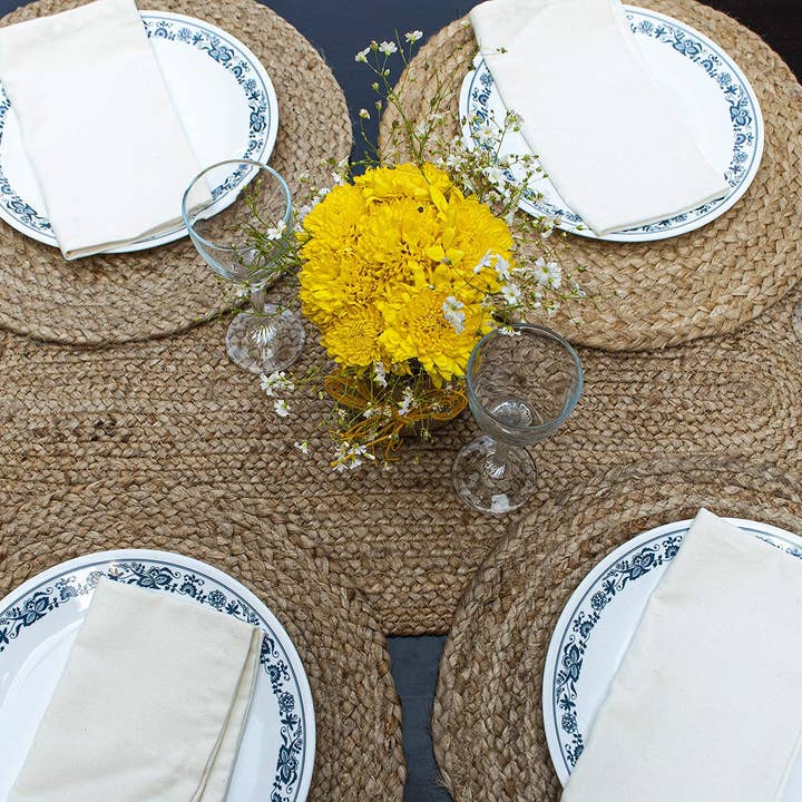 OVAL BRAIDED TABLE RUNNER, NATURAL JUTE, 13'' x 36''. for wholesale on Faire6
