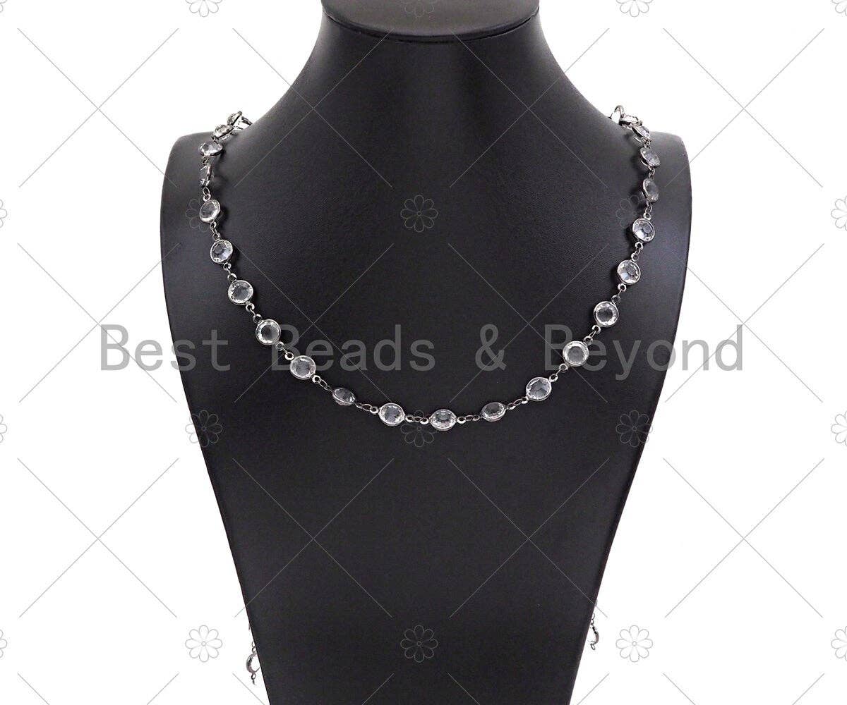 BestBeads&Beyond - Wholesale Beaded/Pearl Necklace - Clear Crystal Rosary Bezel Chain, 8mm beads size, Clear Crystal beaded Rosary Chain, Boho Jewelry Chains, wholesale chain, sku#V943