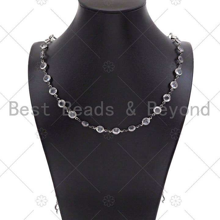 BestBeads&Beyond - Wholesale Beaded/pearl necklace - Clear Crystal Rosary Bezel Chain, 8mm beads size, Clear Crystal beaded Rosary Chain, Boho Jewelry Chains, wholesale chain, sku#V943