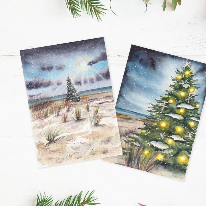 Beach Tree Christmas Card Set of 4 Cards for wholesale by ALR Designs