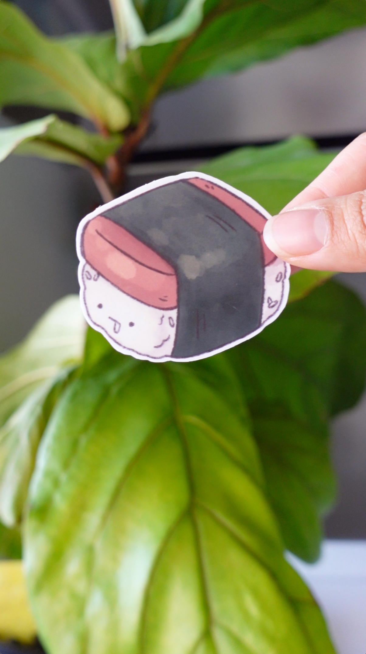 Claudine Castro Art - Wholesale Sticker - Spam Musubi drooling face sticker, stationery, hawaiian food0