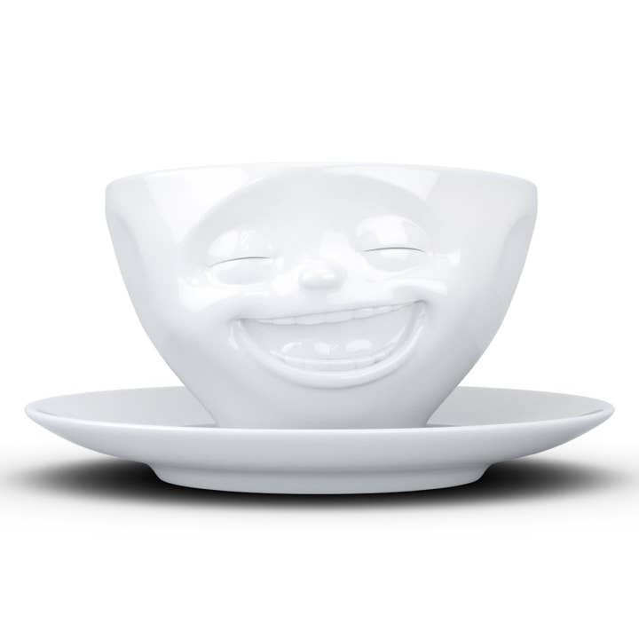 Coffee Cup with Saucer, Laughing Face for wholesale by Fiftyeight Products