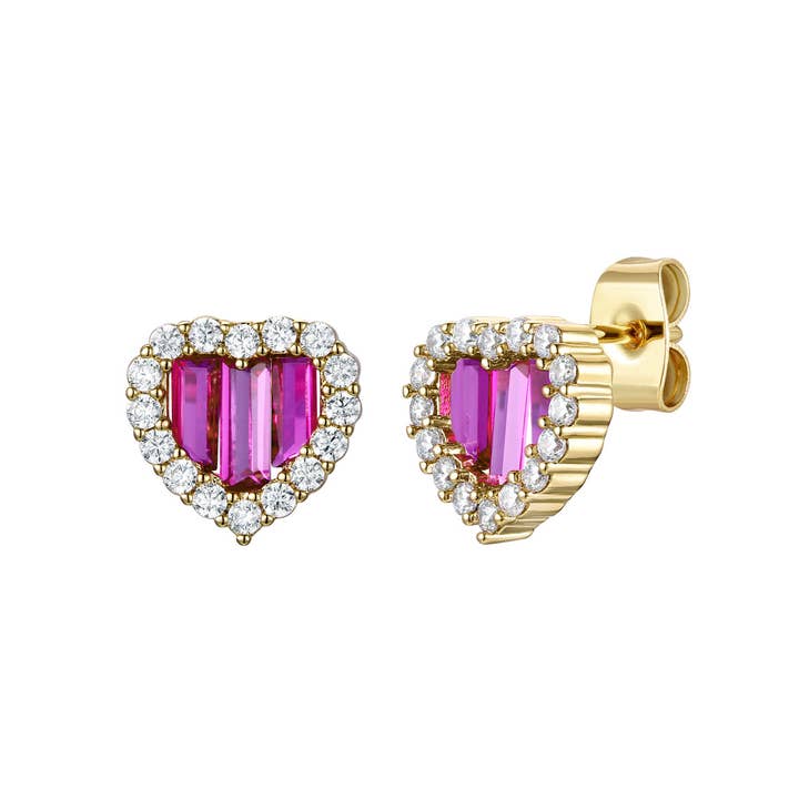 Colored Cubic Zirconia Baguette Heart Halo Stud Earring for wholesale by Genevive
