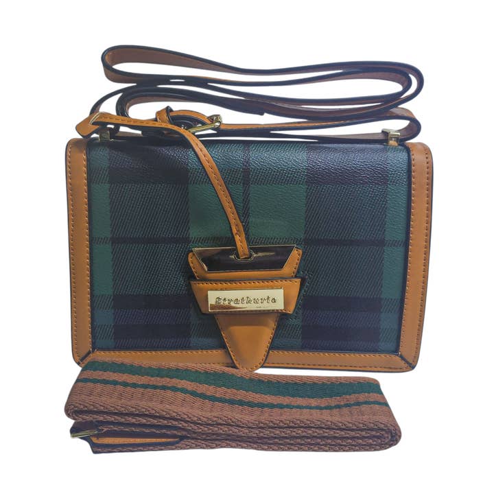 7522 Tan Shoulder Bag with Black Watch PU for wholesale by Strathurie