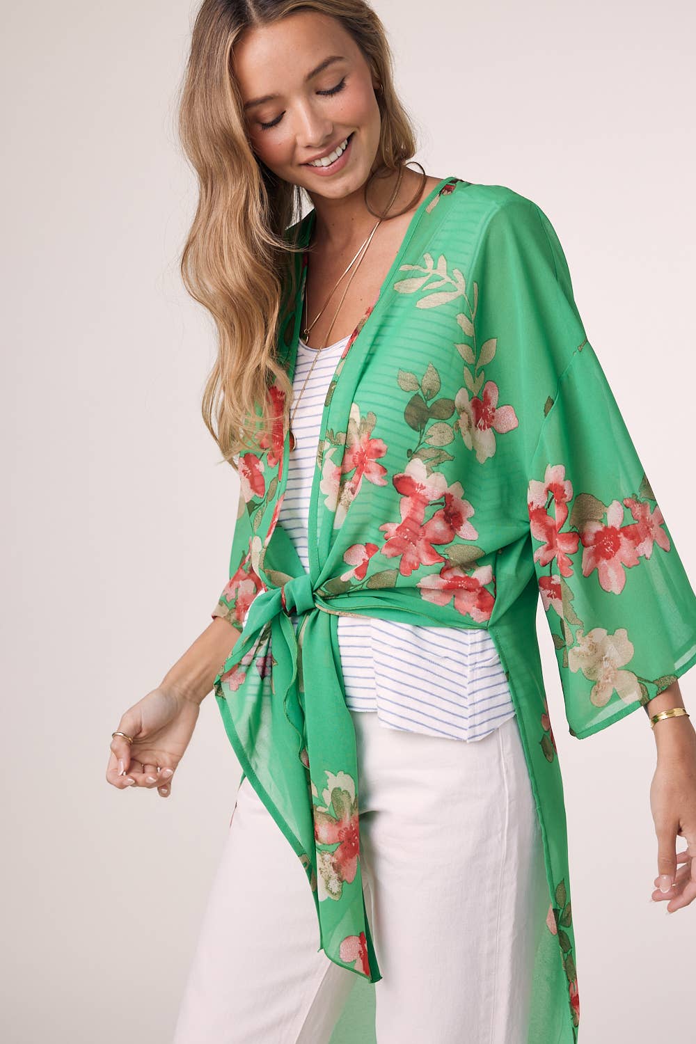 APPLE GREEN FLORAL CHIFFON KIMONO for wholesale on Faire5