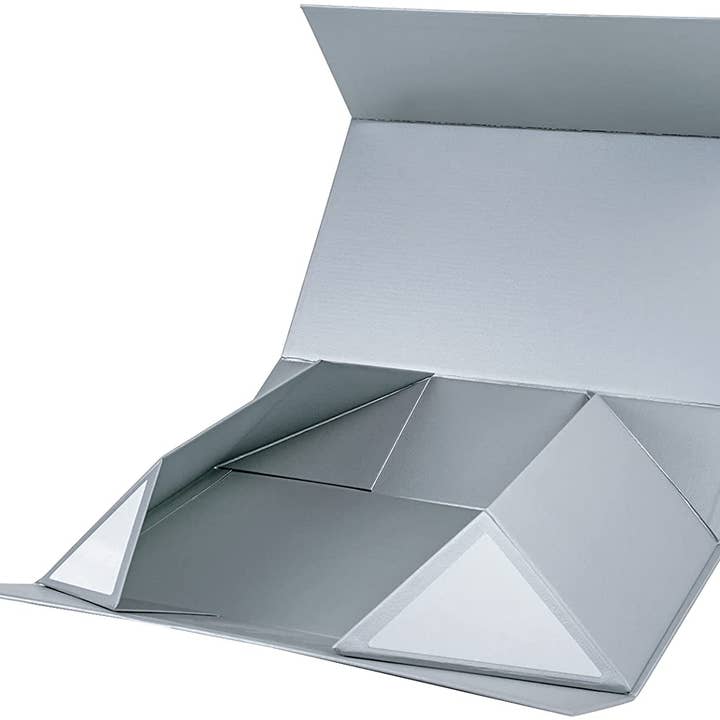 LA Ribbons Wholesale - Wholesale Gift Box - 14" x 9" x 4.3" Collapsible Gift Box w/ Magnetic Square Flap Lid | Silver