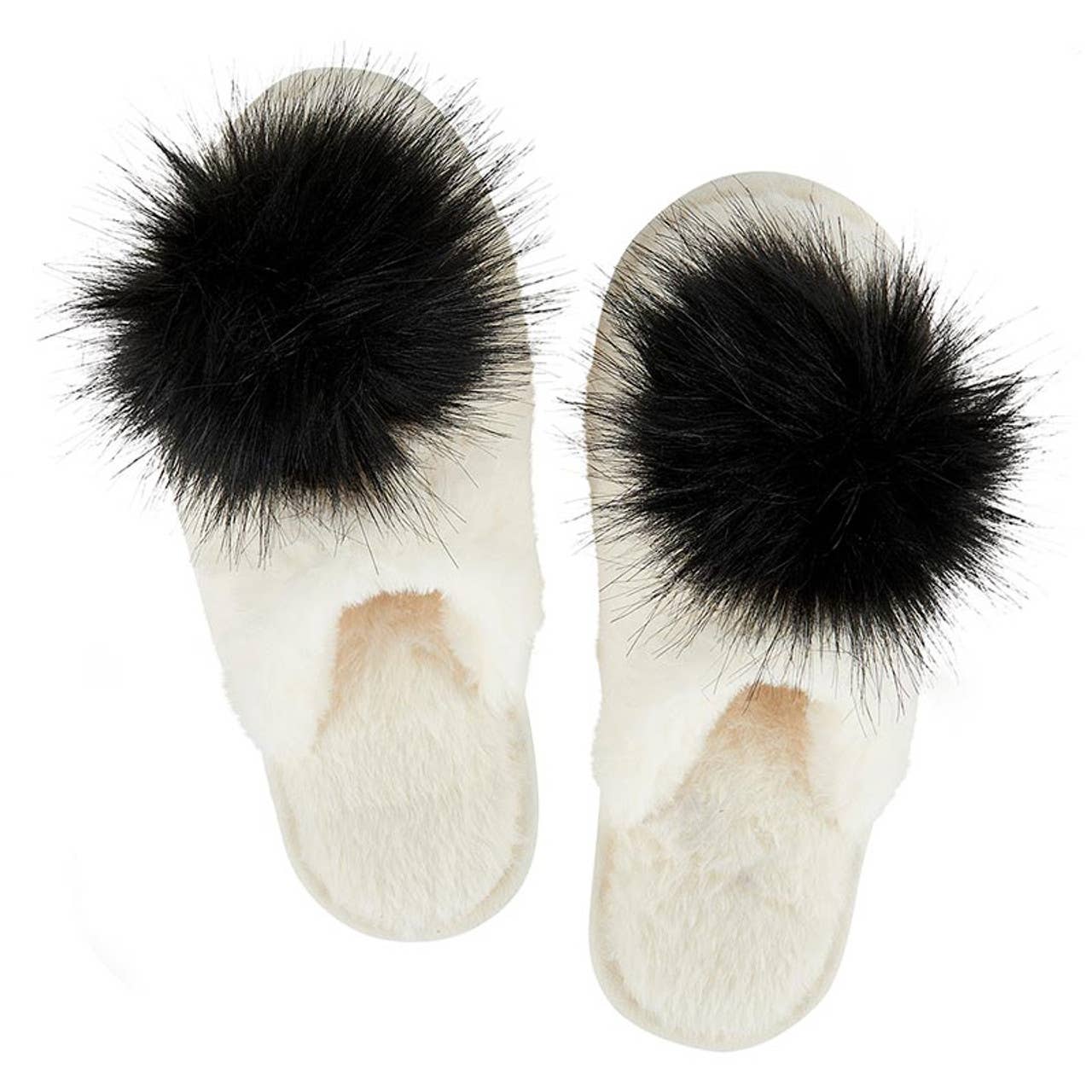 Bella Sleep + Spa - Wholesale Slippers - Women's - Plush Slippers - Ivory with Black Pom Pom1