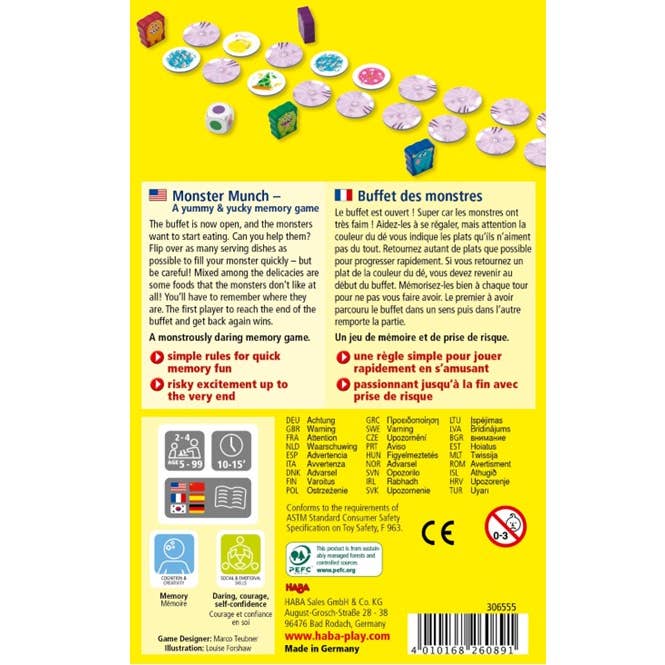 HABA USA - Wholesale Board Game - Monster Munch Game - Matching & Memory Challenge for Kids