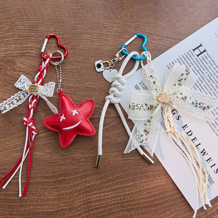 Dipped Shop - Wholesale Keychain - Women's - Cute Bow Star Braided Keychain Bag Charm DP25C7674