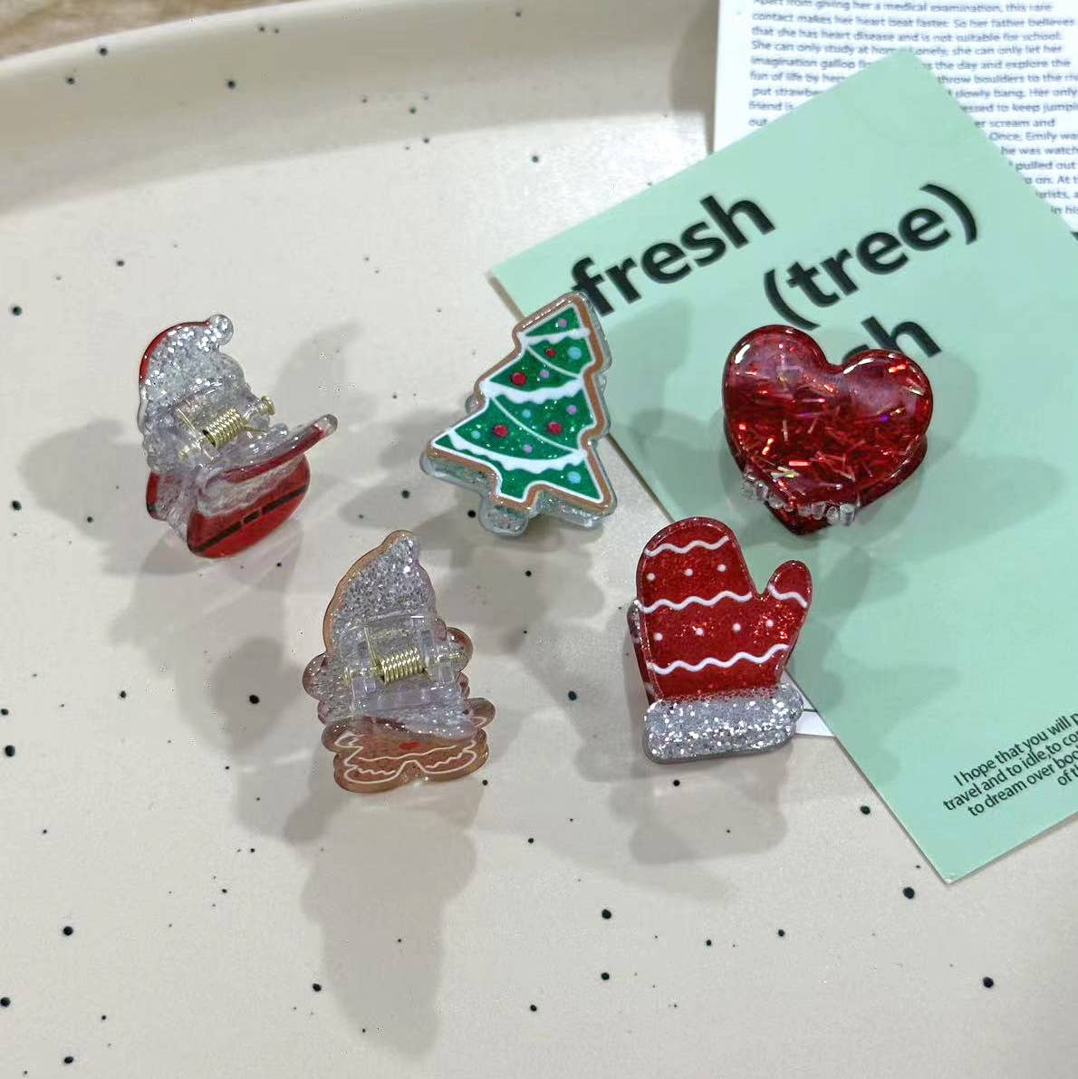 SoapElenGlen - Vente Pince à cheveux – femme - Pince à cheveux Père Noël et arbre scintillants, pince à griffes inspirée de Noël7