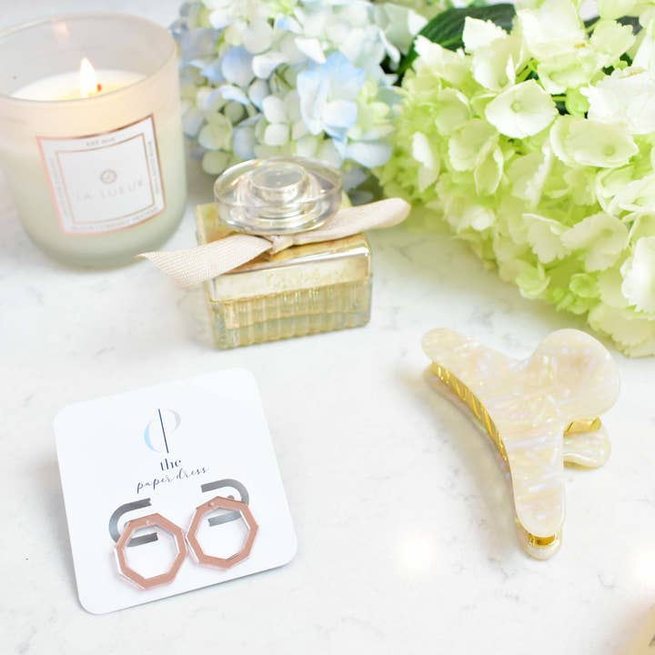 The Paper Dress – wholesale Hoop-örhängen – Rose Gold Spegel Oktagoner3