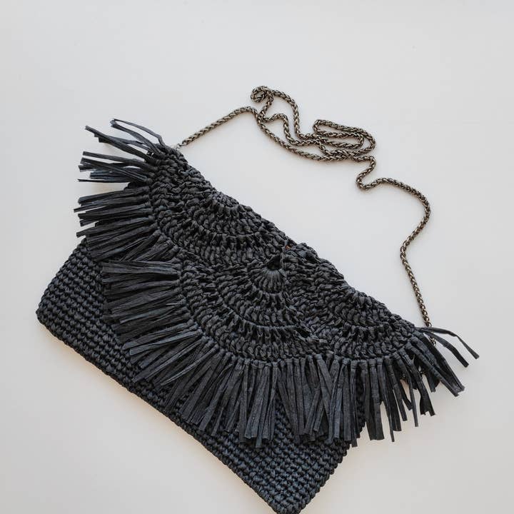 Bolsa preta de palha raphia para usar a tiracolo por atacado de AND-selects Artisan Elegance