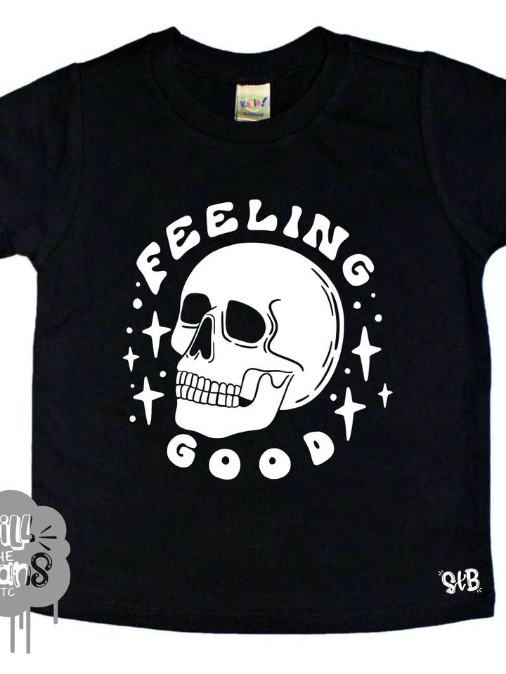 spillthebeansetc - Wholesale Screen Printed T-Shirt - Kids - Feeling Good Skull tee
