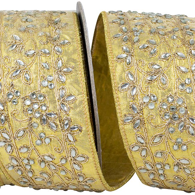 Jeweled Vines Metallic Deluxe Wired Edge, Gold, 2-1/2 In for wholesale by RELIANT RIBBON