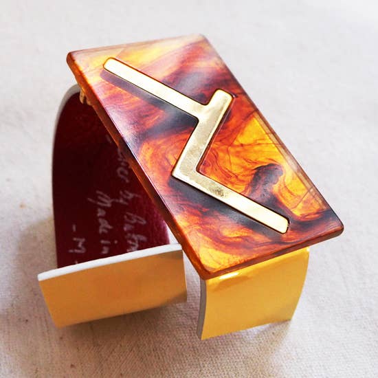 Fashionable Egyptian Fauve Yellow Leather Bracelet for wholesale by Buttons Paradise