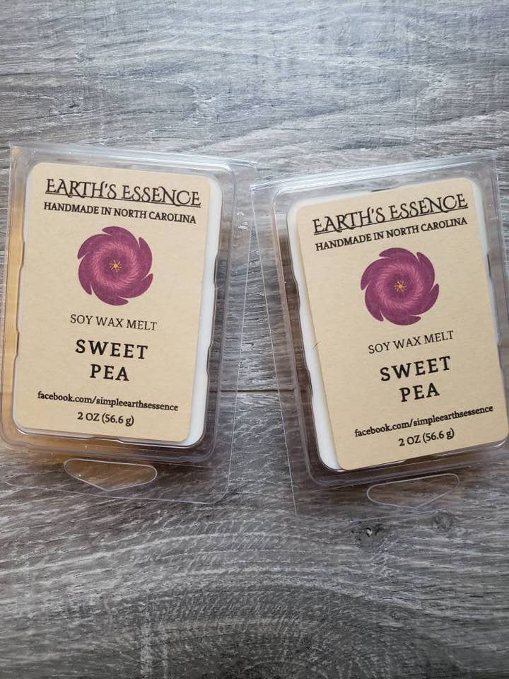 Pois de senteur 2 oz Fondant de cire de soja, Fondants de cire de soja faits à la main, Fondants de soja très parfumés, Fondants pour brûleur de cire, Brûleur de cire pour la vente par Earth's Essence