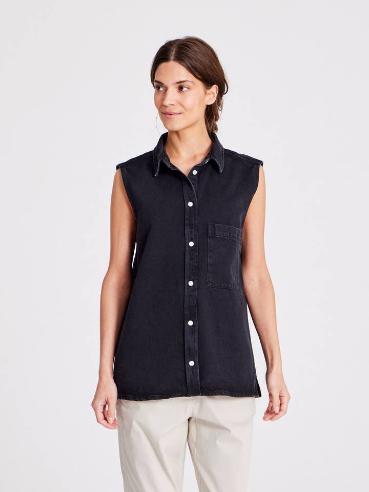 Rita Gilet en Jean - Noir pour la vente par gai-lisva