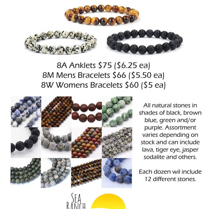Sea Ranch Jewelry - Wholesale Jewelry Set - 8MW Gemstone Stretch Men or Women Bracelets & Anklets Dozen4