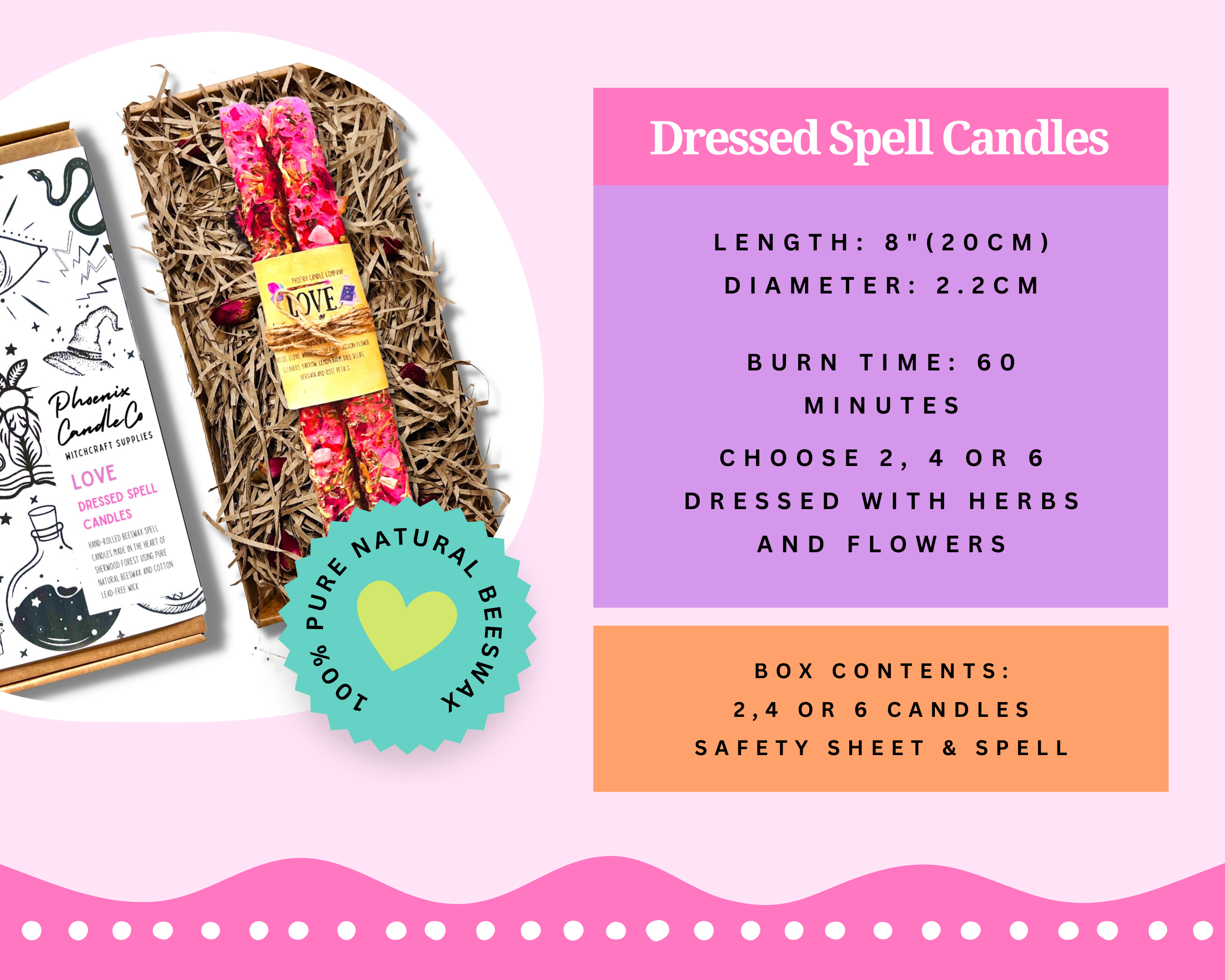 Phoenix Candle Company - Wholesale Votive Candle - Large Dressed Beeswax Spell Candles 8" (20cm)24