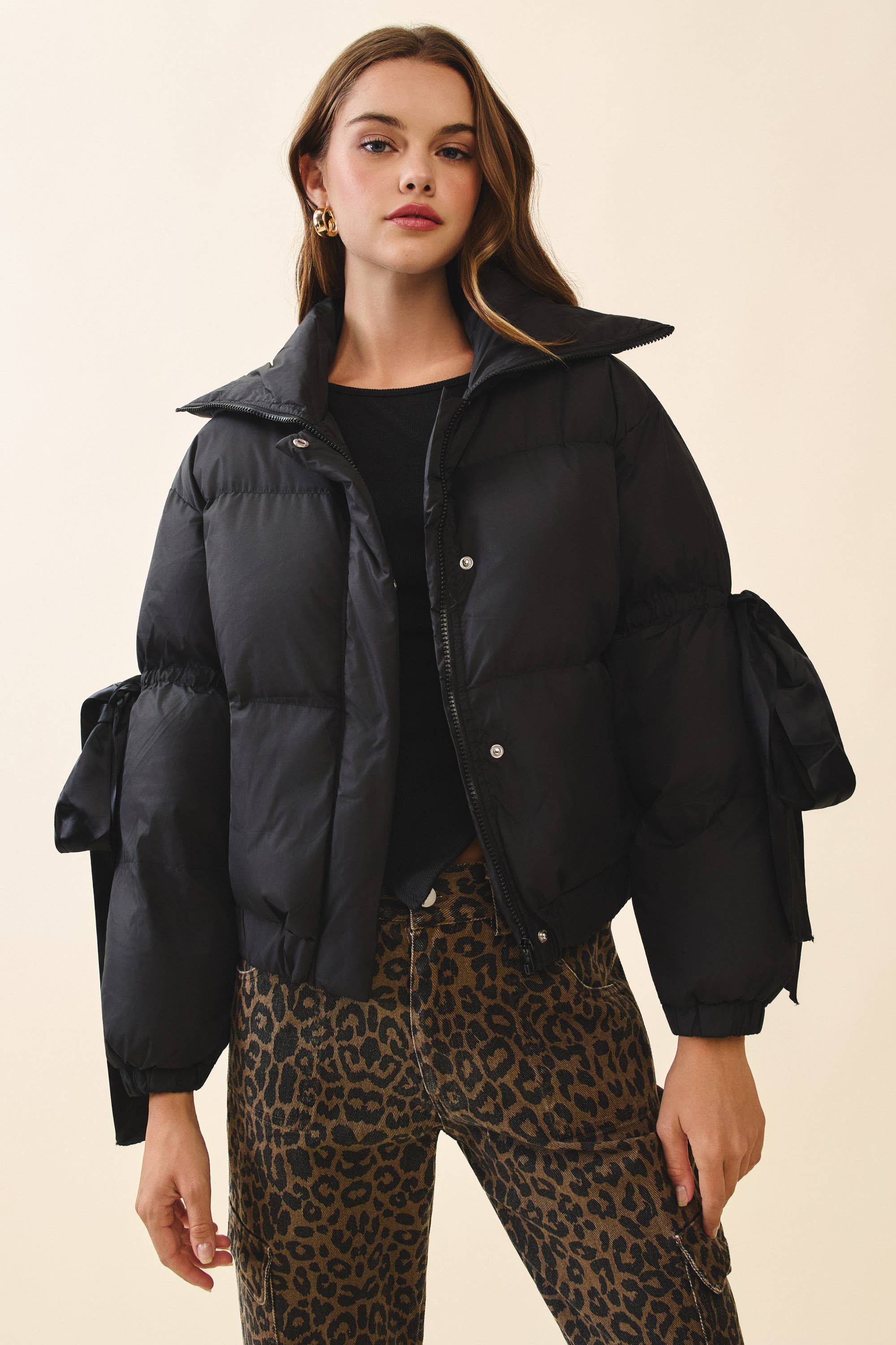 TCEC - Wholesale Puffer Jacket - Women's - CJ6480-Puffer Jacket With Bow Knot Elbow String5