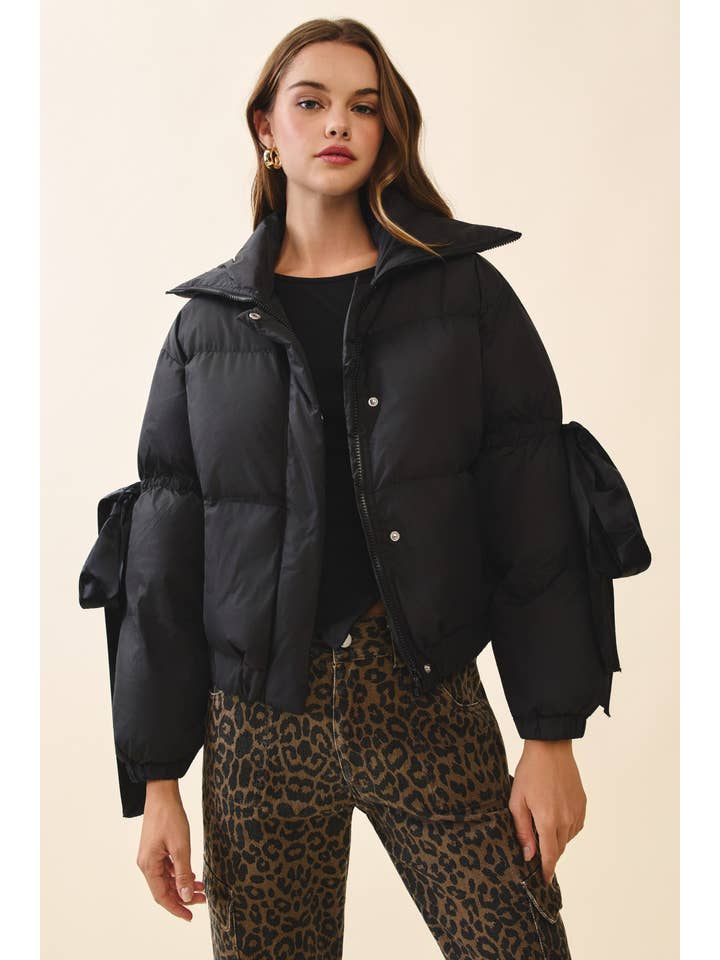 TCEC - Wholesale Puffer Jacket - Women's - CJ6480-Puffer Jacket With Bow Knot Elbow String5