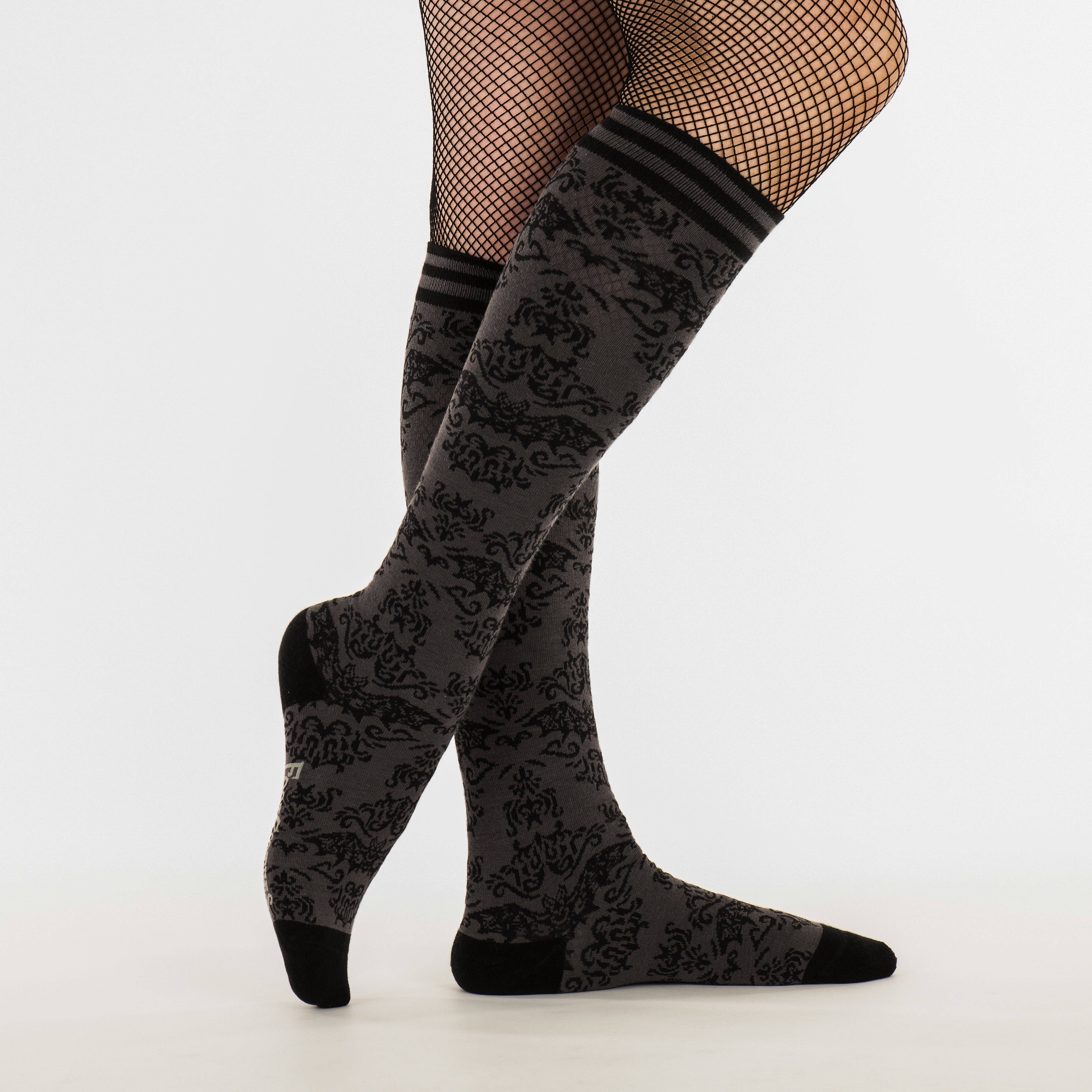 FootClothes LLC - Wholesale Socks - Women's - Bat Damask Knee High Socks7